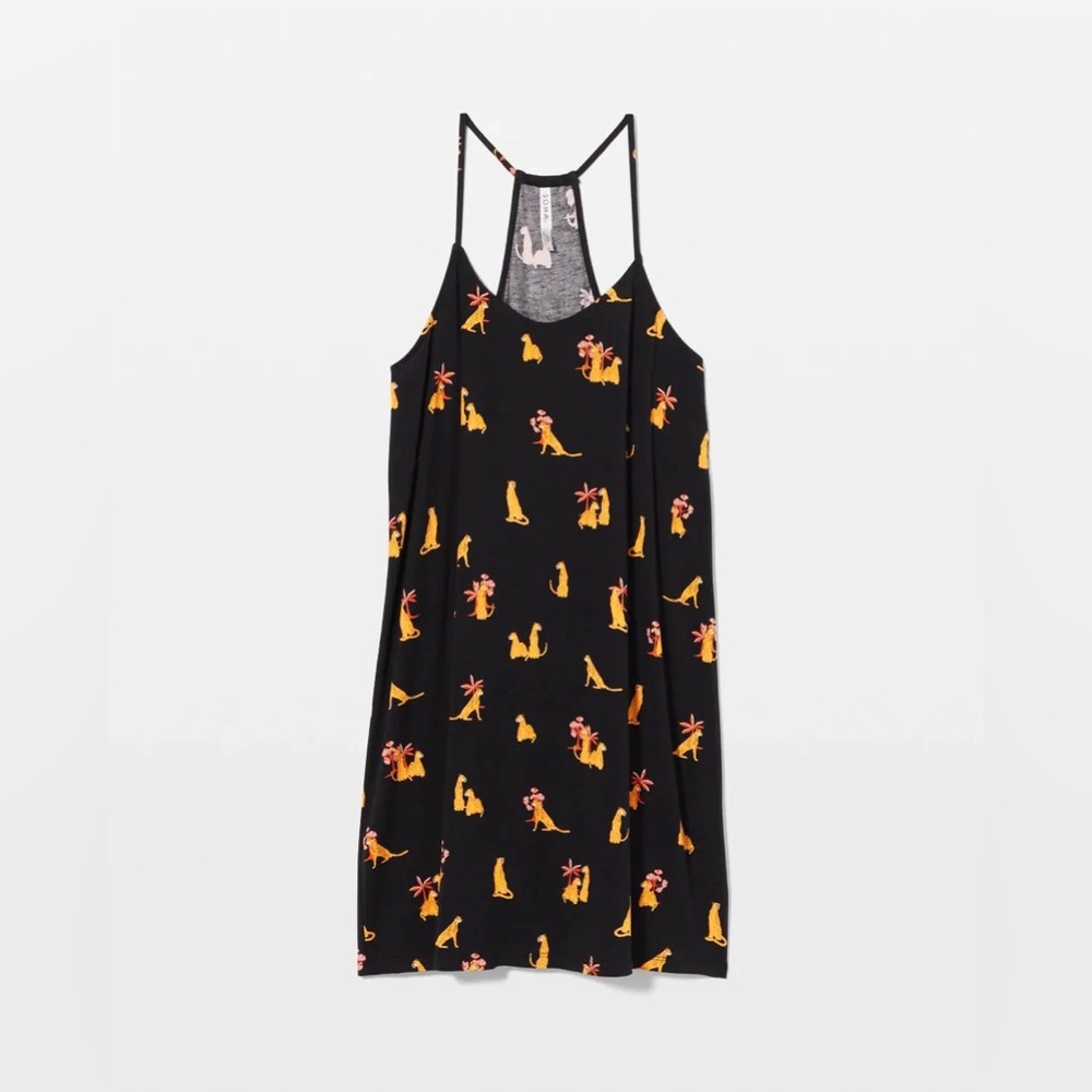 Soma COOL NIGHTS Strappy Sleepshirt FELINE FUN MID BLK size large NWT